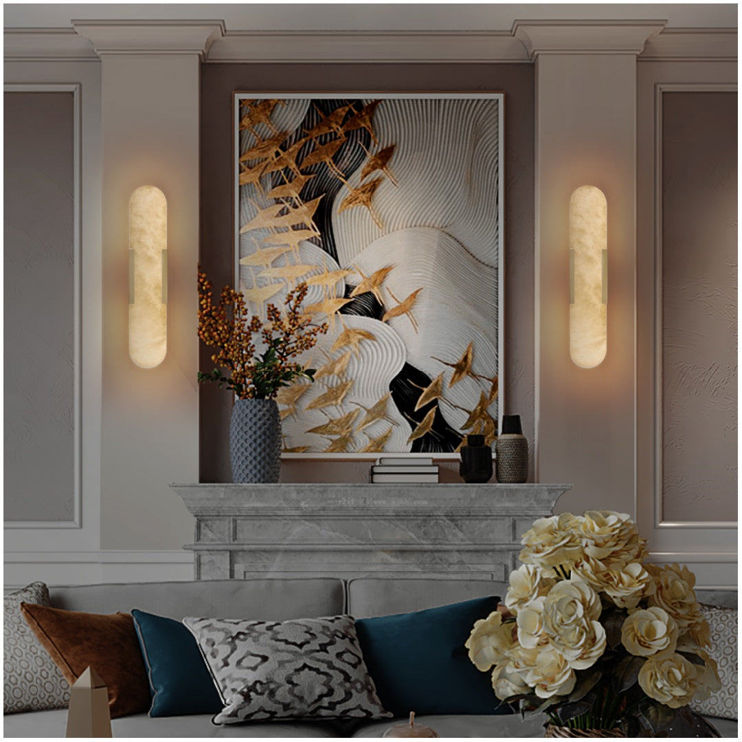 Natural Marble Gold Wall Sconce Set for Luxury Restaurant Restrooms — view 9
