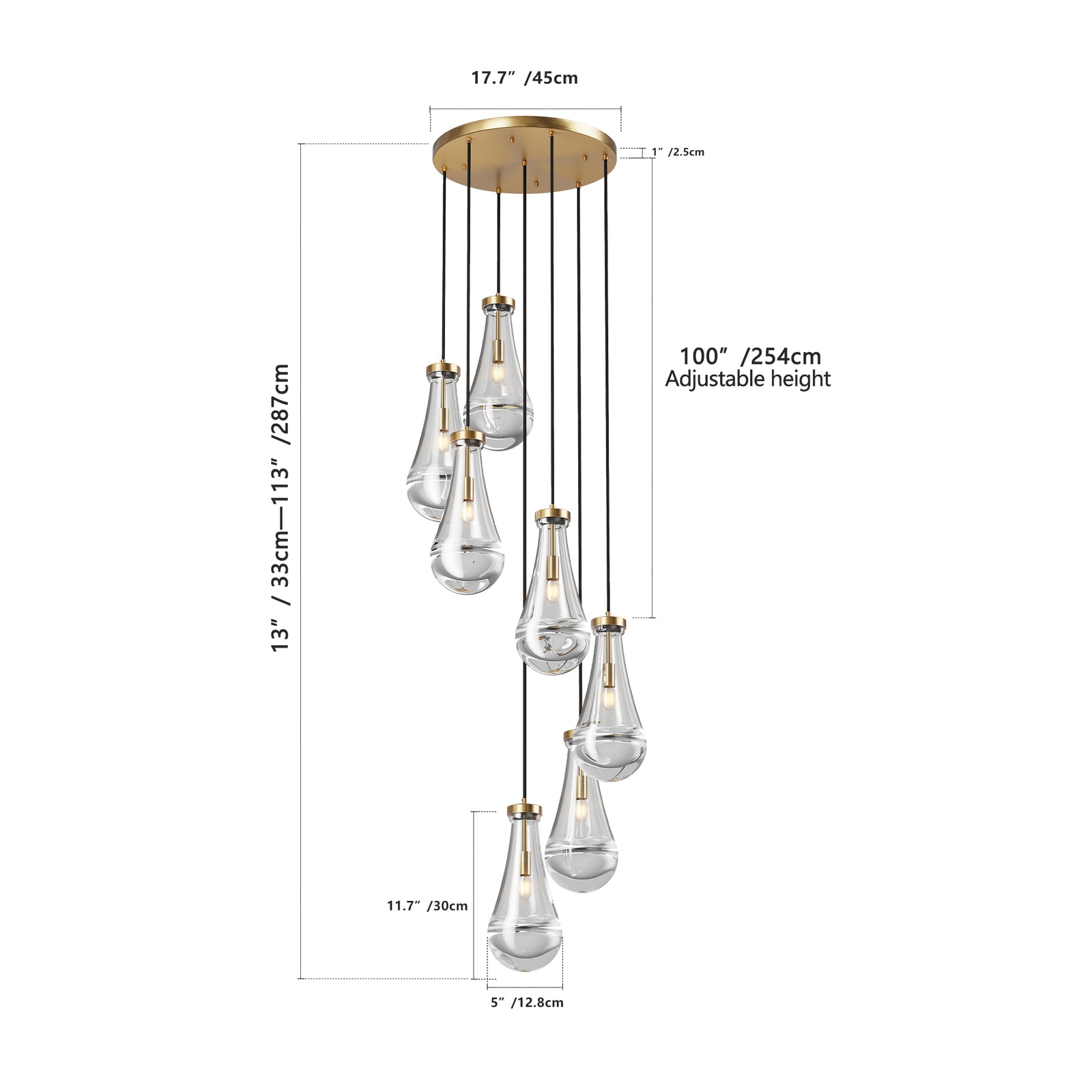 Seven-Light Brass Linear Pendant Chandelier for Restaurant Dining Rooms — view 7