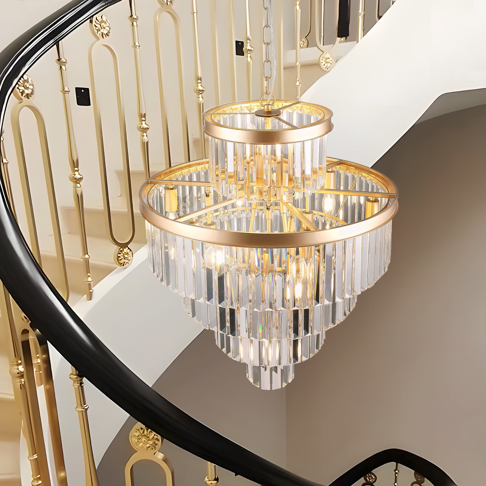 23.6-Inch Golden Crystal Chandelier — Restaurant Dining — view 2
