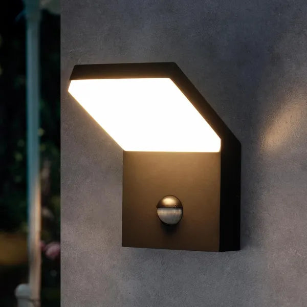 Matte Black Motion-Sensor Wall Light — Restaurant Patio & Entry — view 1