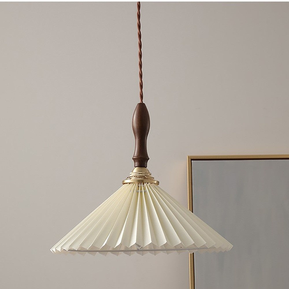 Nordic Retro Restaurant Chandelier Walnut Wood French Brass Glass Pendant Light — view 2