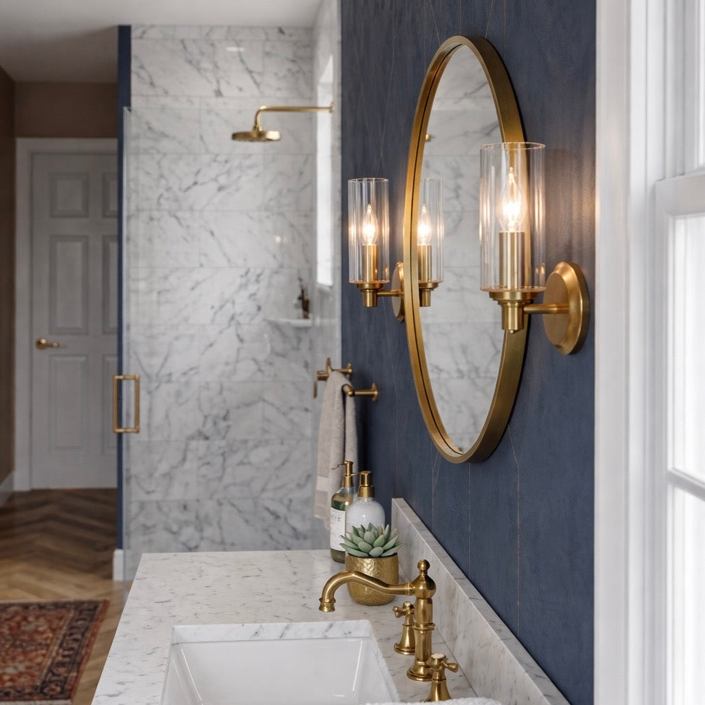 Satin Brass Ribbed Glass Wall Sconce for Restaurant Corridors — view 1