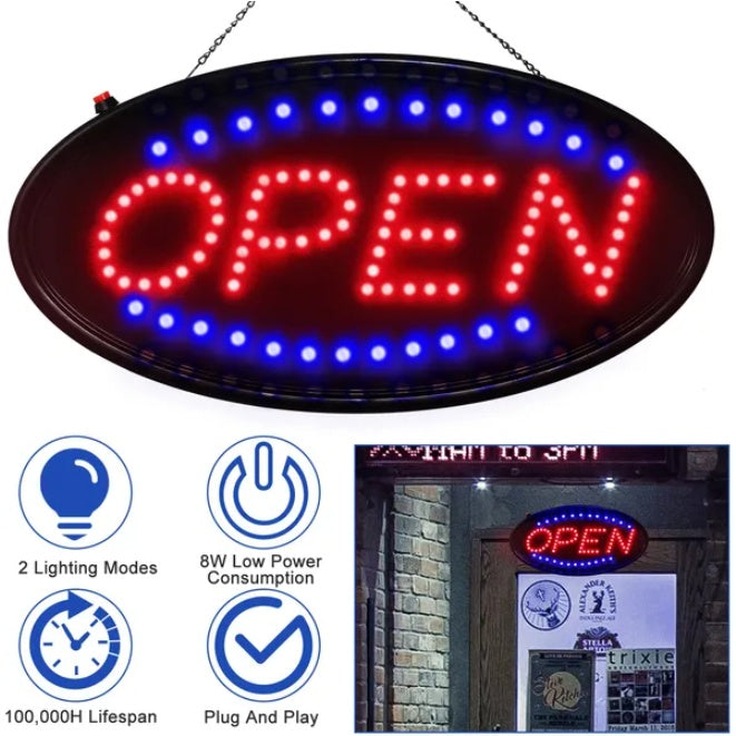 Ultra-Bright LED Open Sign — Restaurant Entrance — view 1
