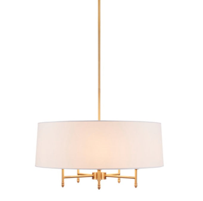5-Light Gold Drum Shade Chandelier — Restaurant Dining Room — view 5