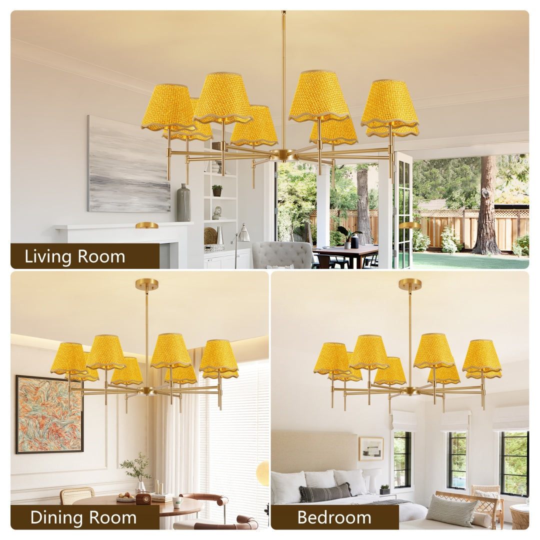 8-Light Golden Rattan Pendant Chandelier — Restaurant Dining & Bar — view 5