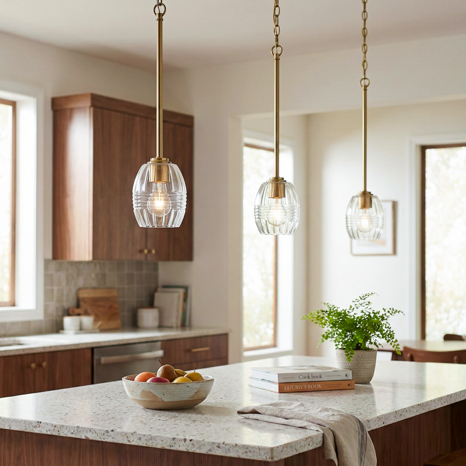 Satin Brass Clear-Glass Chain Pendant for Restaurant Tables — view 5