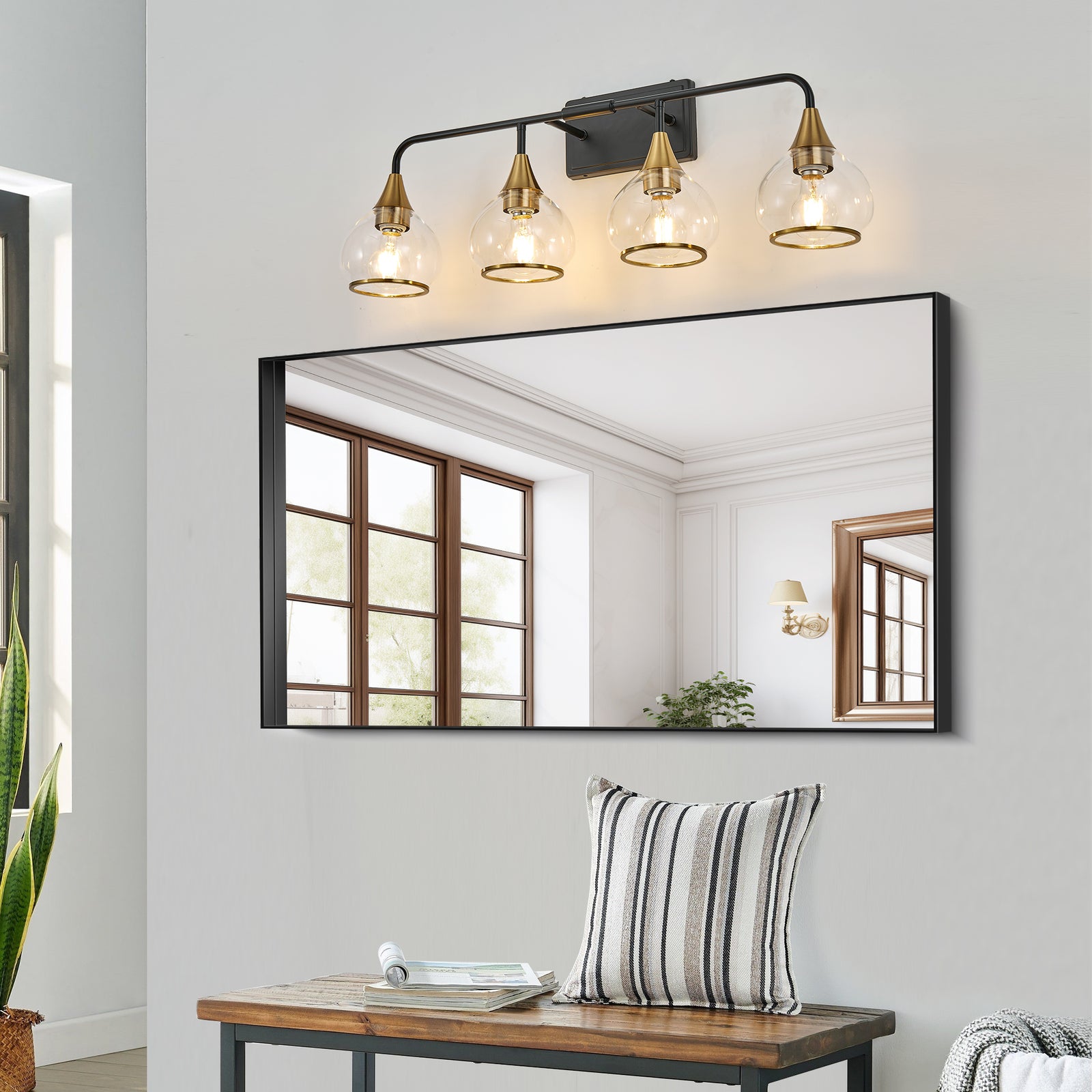 31-Inch Black and Gold 4-Light Glass Wall Sconce for Restaurant Restrooms and Hallways — view 5