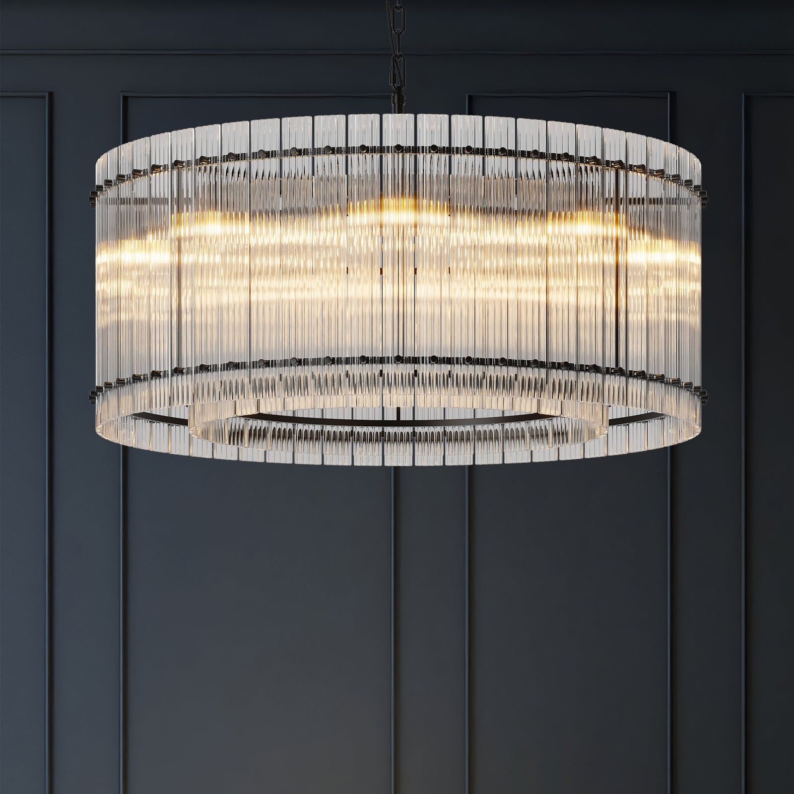 Modern Black Round Water-Ripple Crystal Chandelier for Restaurant Dining Rooms — view 1