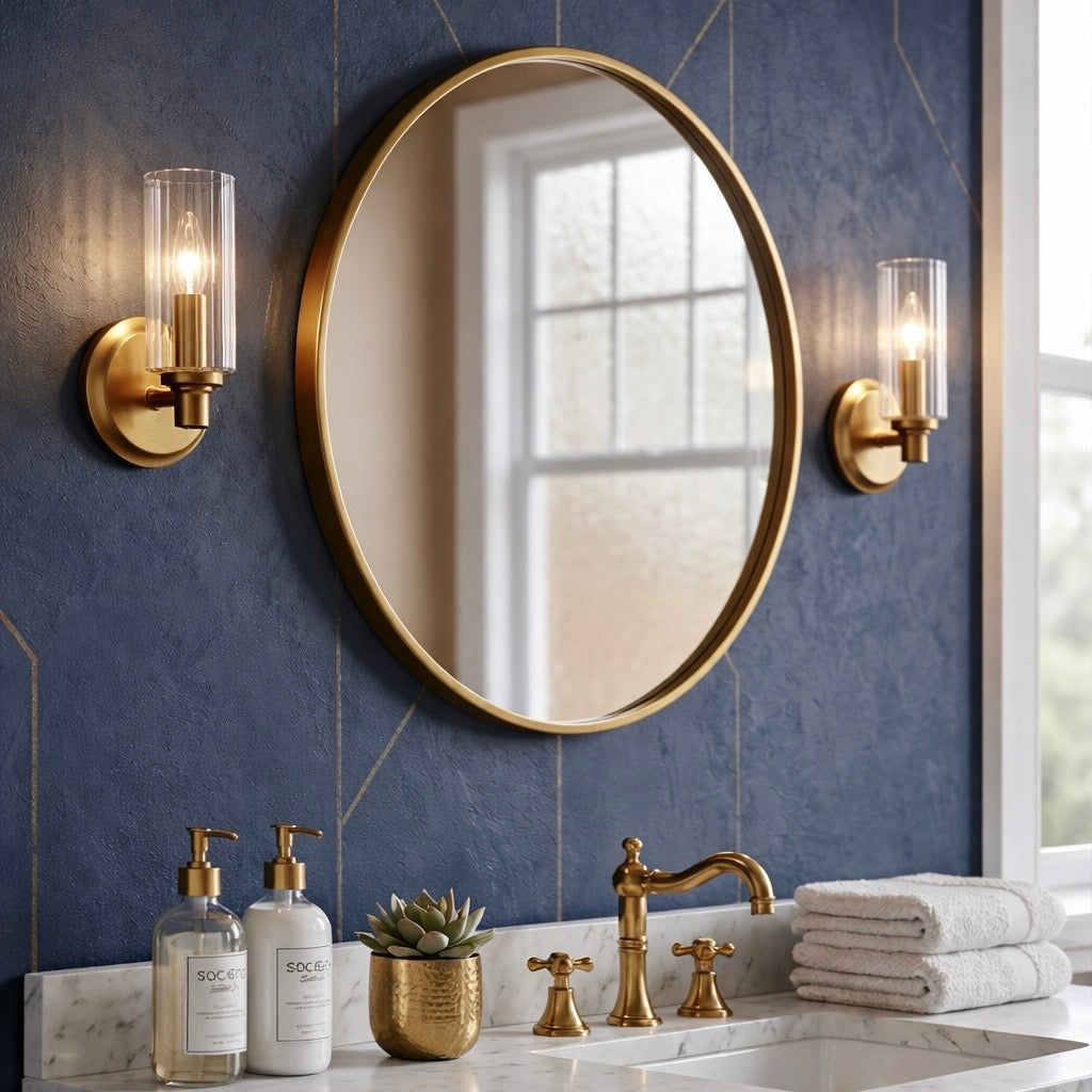Satin Brass Ribbed Glass Wall Sconce for Restaurant Corridors — view 3