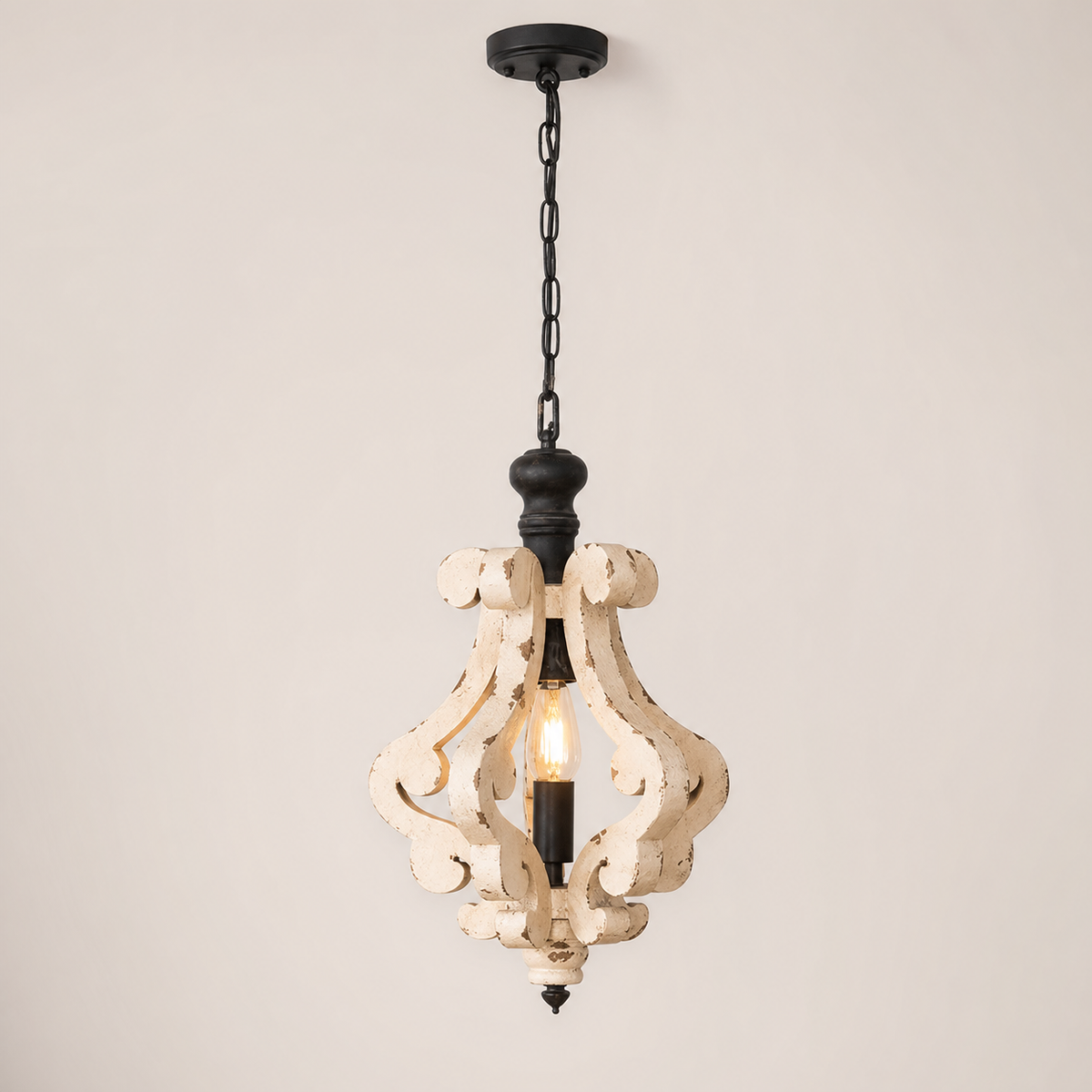 Resto Glow AI product image 2026-08-03 — clean background — Antique Cream Wood Chandelier — 83-Inch Restaurant Dining Feature