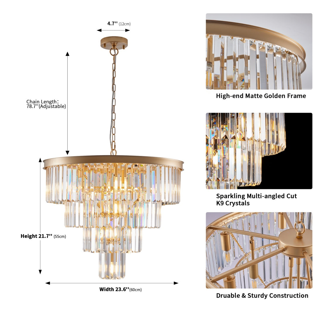 24-Light Four-Tier Golden Crystal Chandelier — Restaurant Dining — view 8
