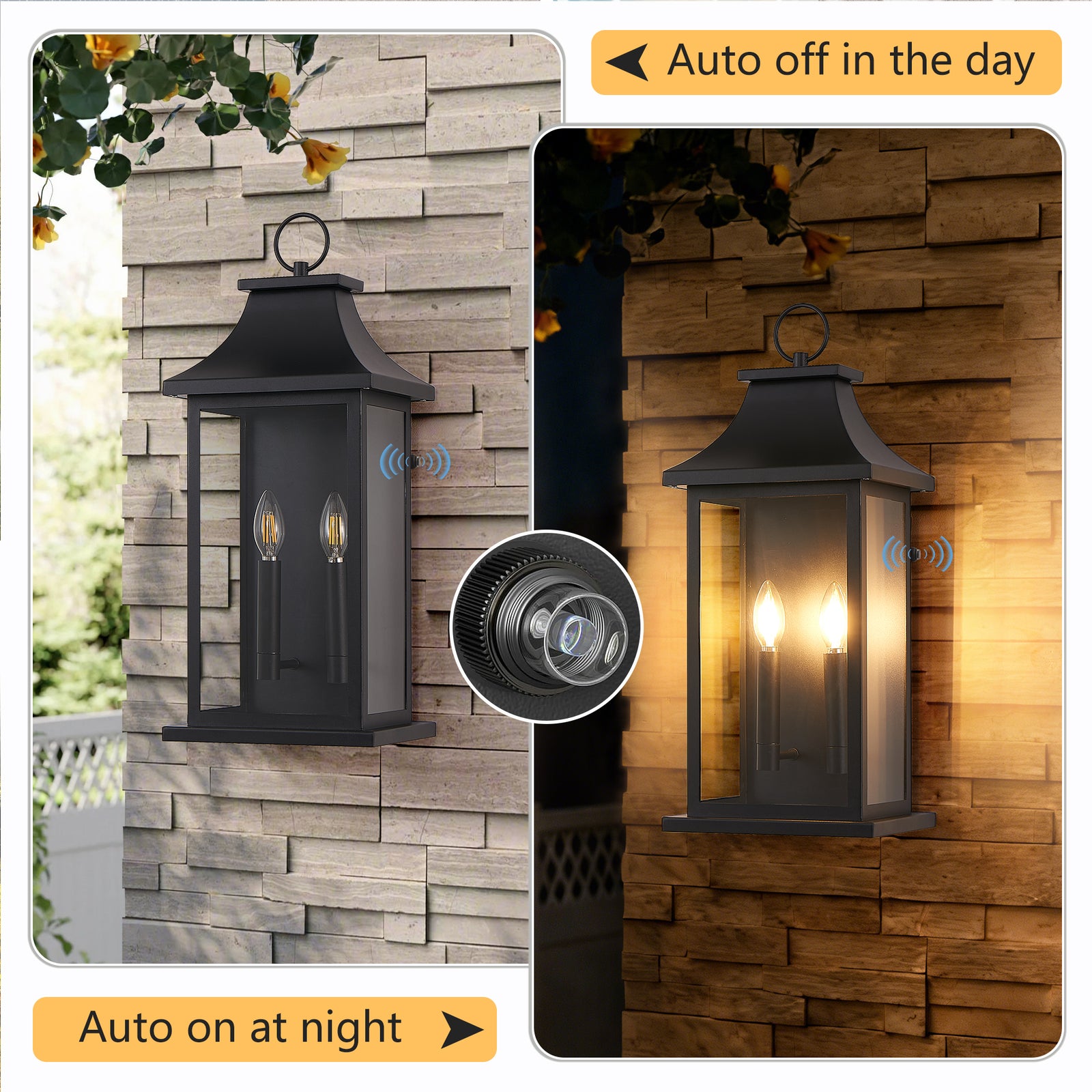 22-Inch Dusk-to-Dawn 2-Light Black Outdoor Lantern for Restaurant Patios — view 10
