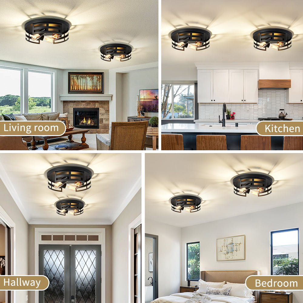 2-Light Black Flush Mount Ceiling Fixture for Restaurant Hallways — view 4