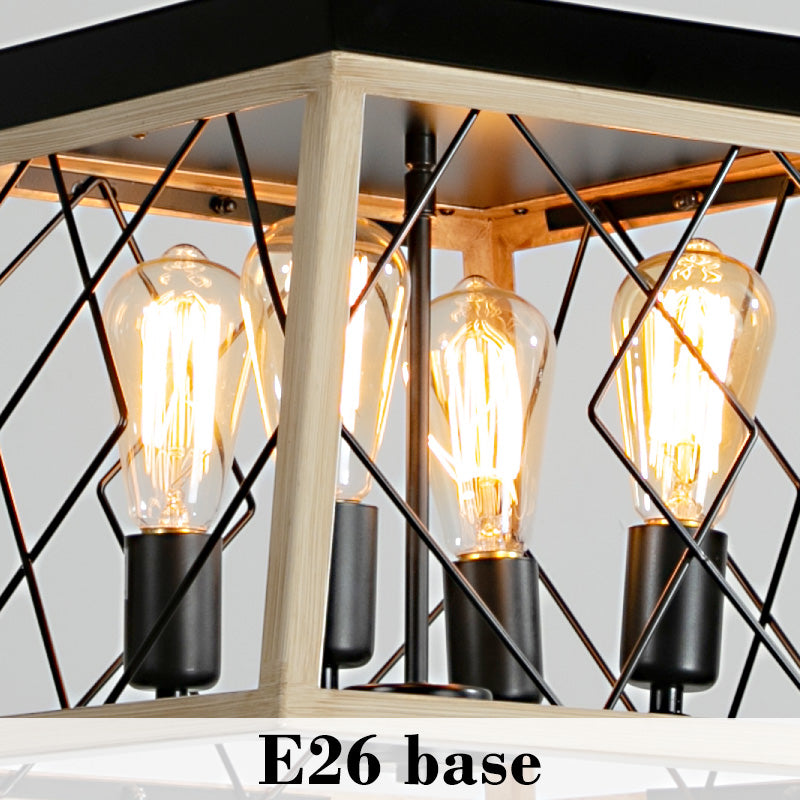 Oak Finish 4-Light Cage Pendant for Restaurant Tables and Bar Counters — view 6