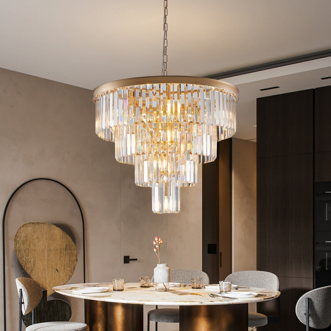 24-Light Four-Tier Golden Crystal Chandelier — Restaurant Dining — view 7