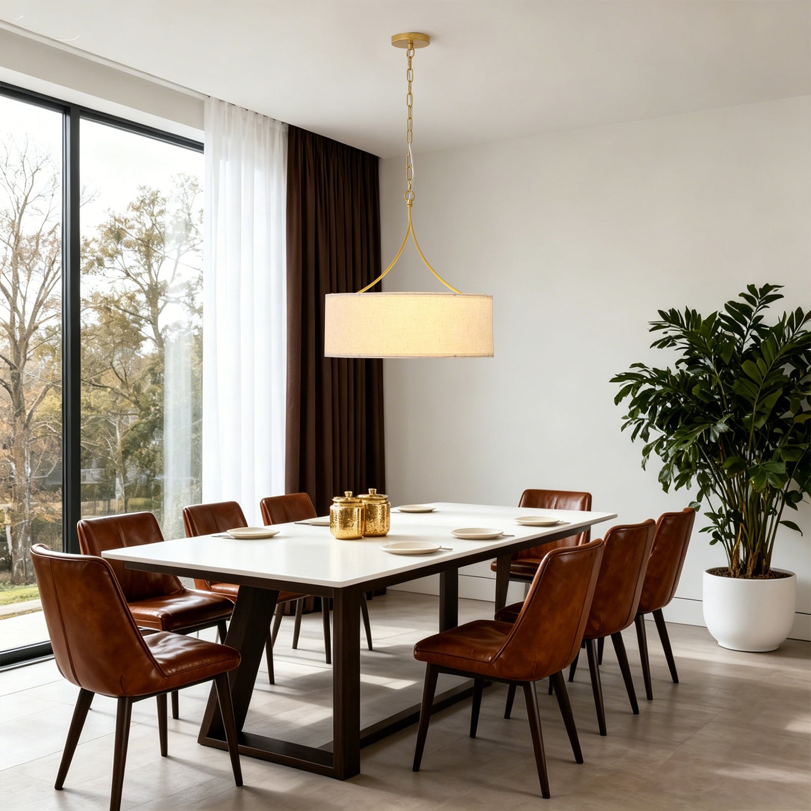 Matte Black 3-Light Fabric Drum Pendant for Restaurant Dining Areas — view 10