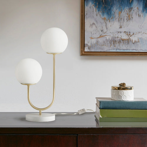 Modern Gold & White Globe Table Lamp — Two-Light Restaurant Accent — view 5