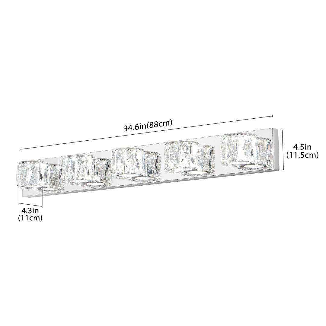 Chrome 5-Light LED Crystal Wall Sconce for Restaurant Restrooms and Hallways — view 9
