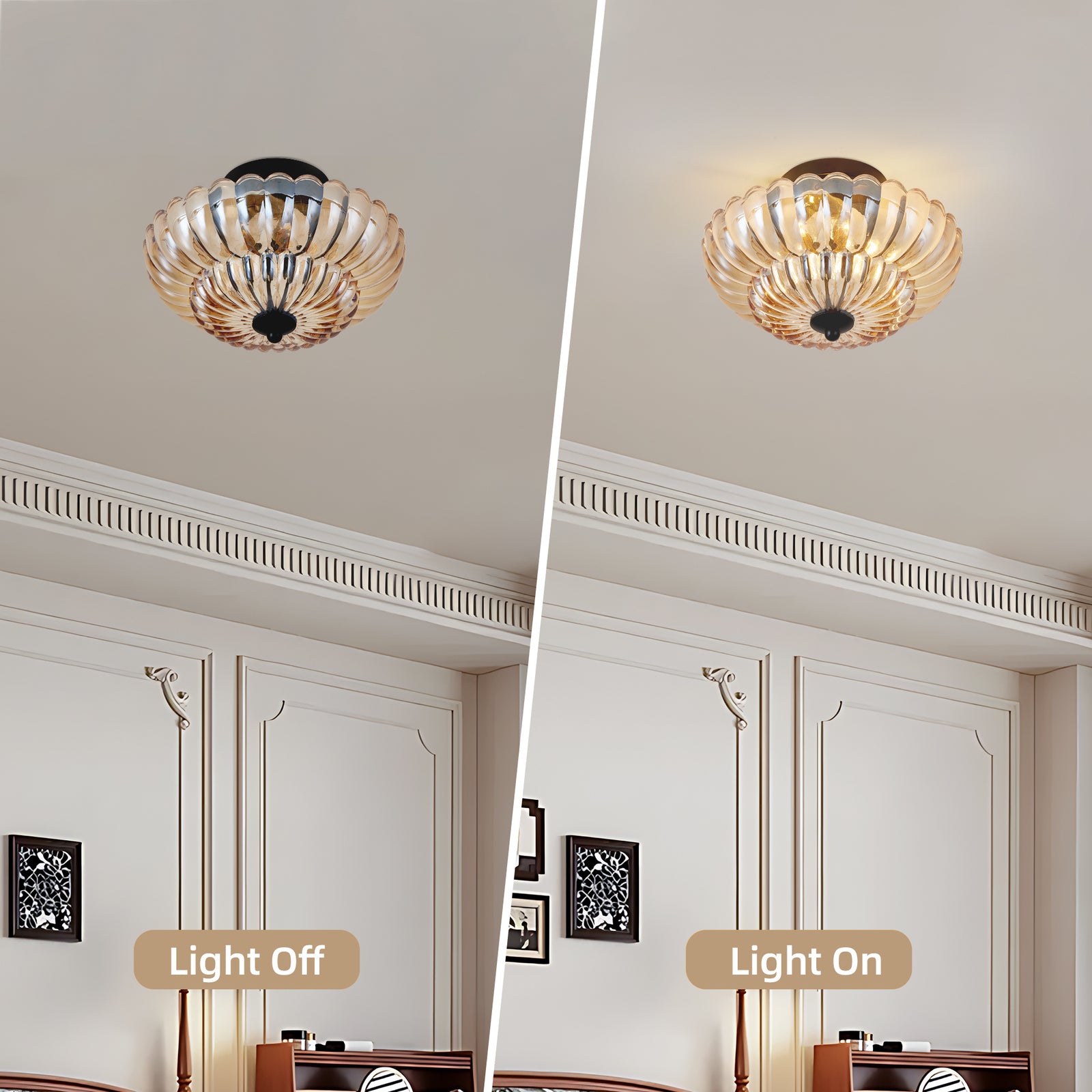 Amber-Glass 3-Bulb Flush Ceiling Light — Modern Dining Room — view 9