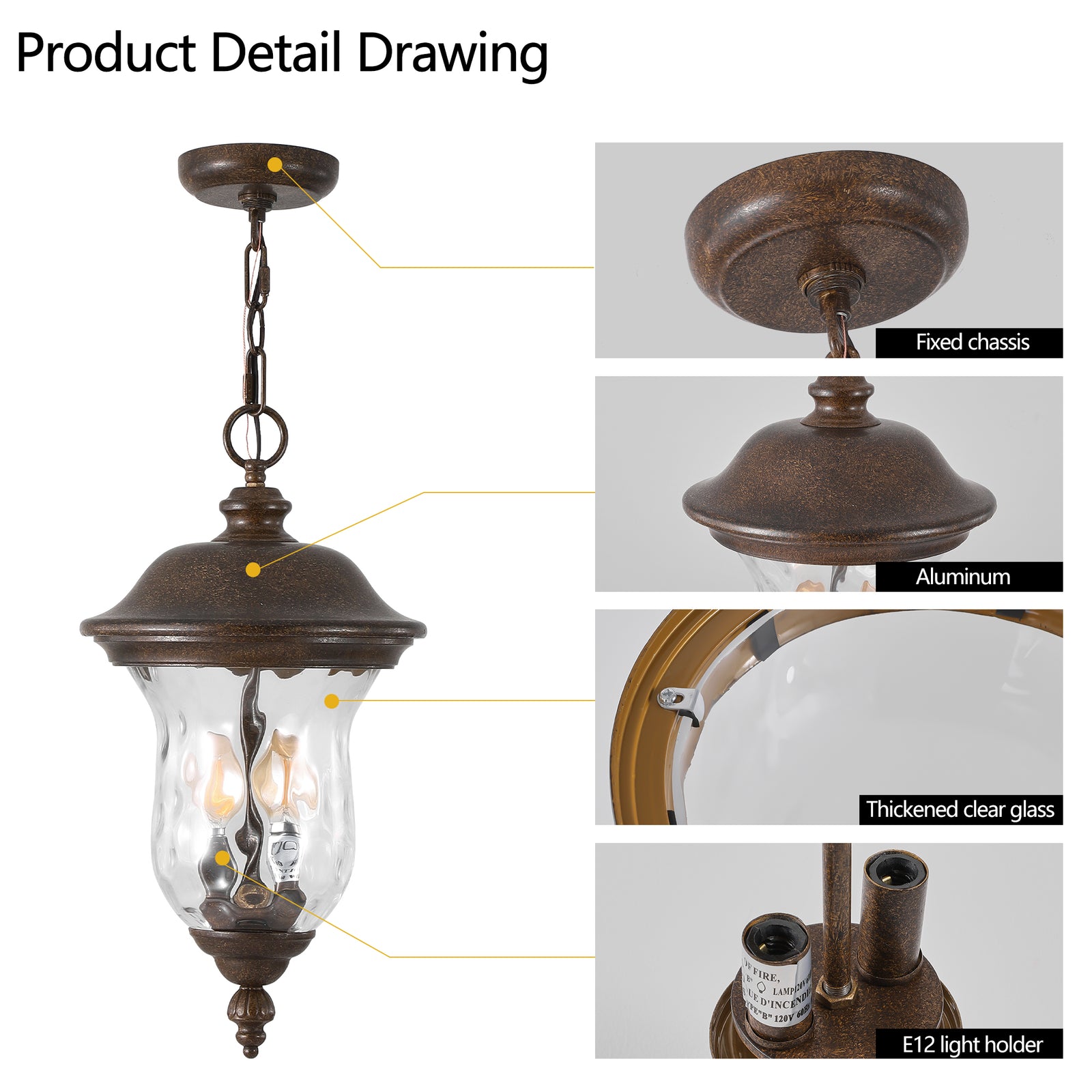 Weatherproof Rustic Clear-Glass Hanging Lantern for Restaurant Patios — view 8