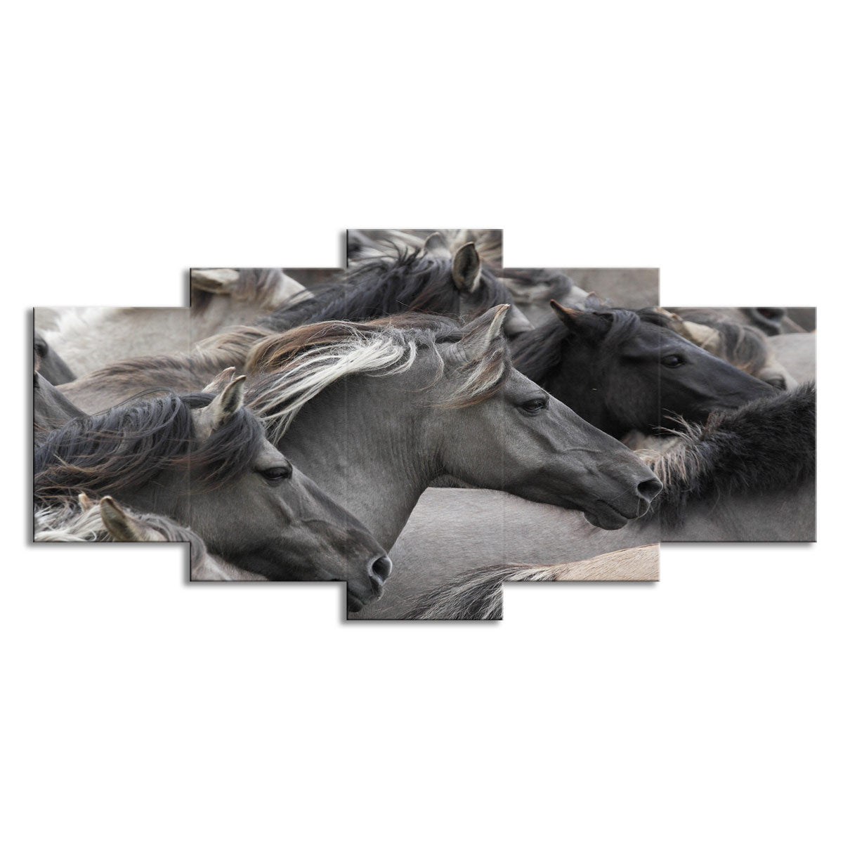 5-piece Grey And Black Horse Group Wall Art For Living Room And Bedroom Home Decor — view 5