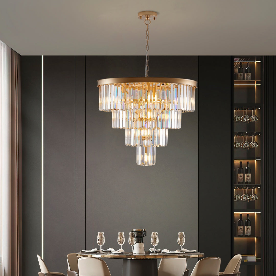 24-Light Four-Tier Golden Crystal Chandelier — Restaurant Dining — view 2