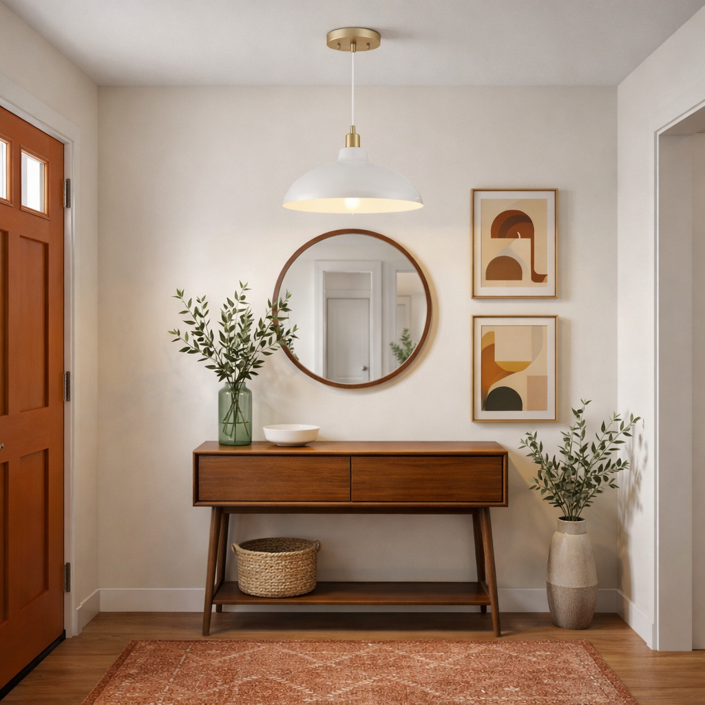 White Glass and Brushed Brass Pendant for Restaurant Entrances and Islands — view 3
