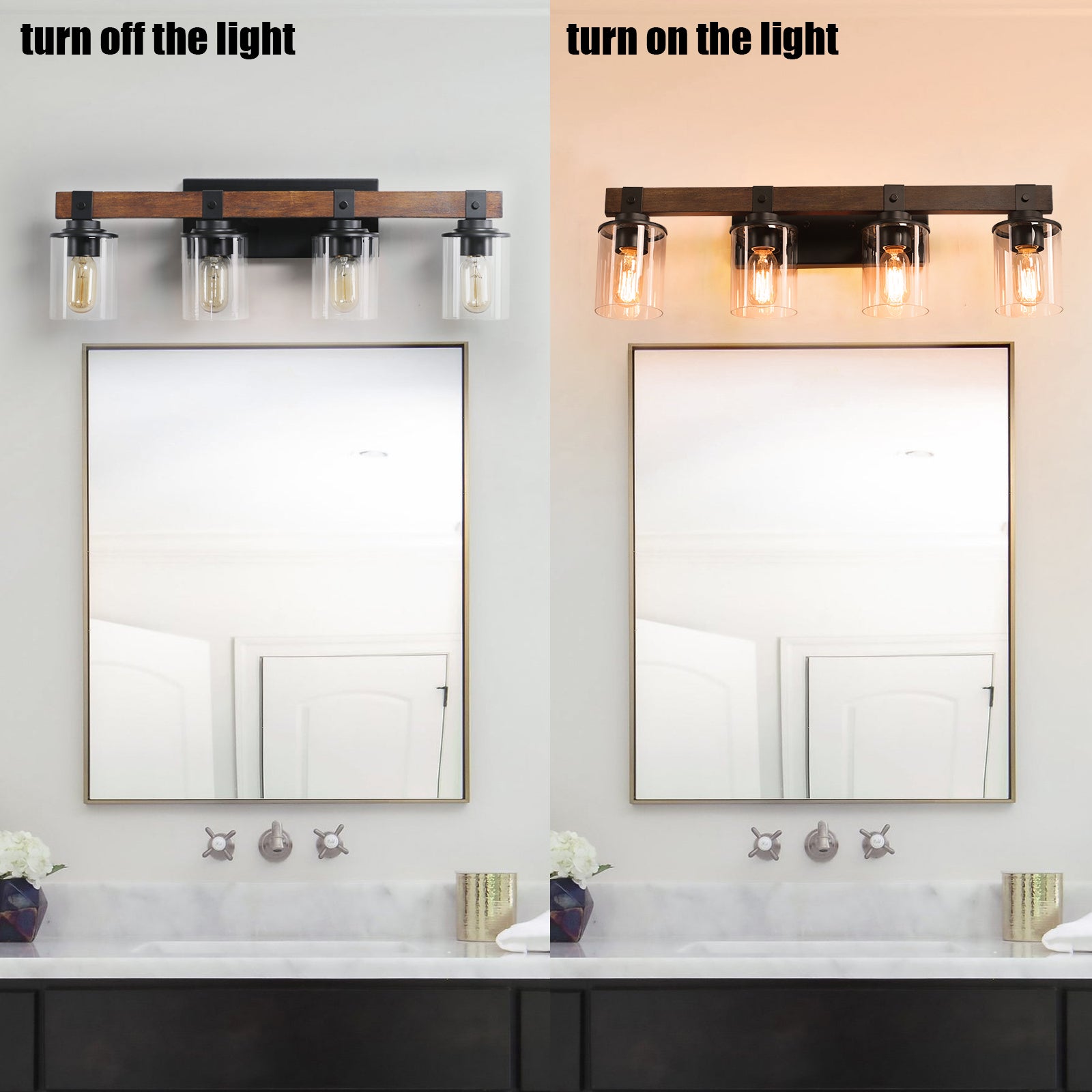 Rustic 4-Light Glass and Wood Vanity Sconce for Restaurant Restrooms — view 10