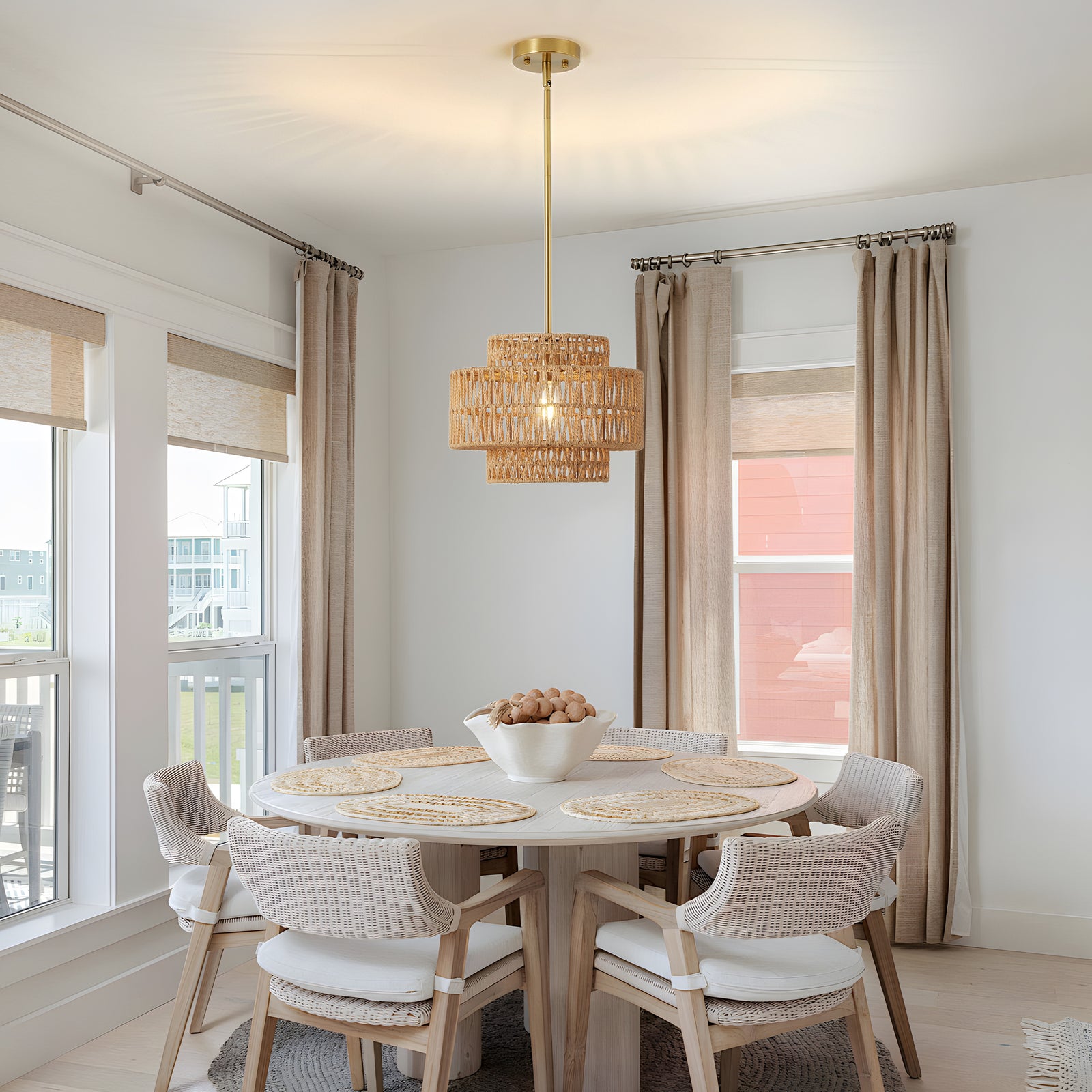 12.6-Inch Brown Rattan Pendant — Restaurant Dining — view 4