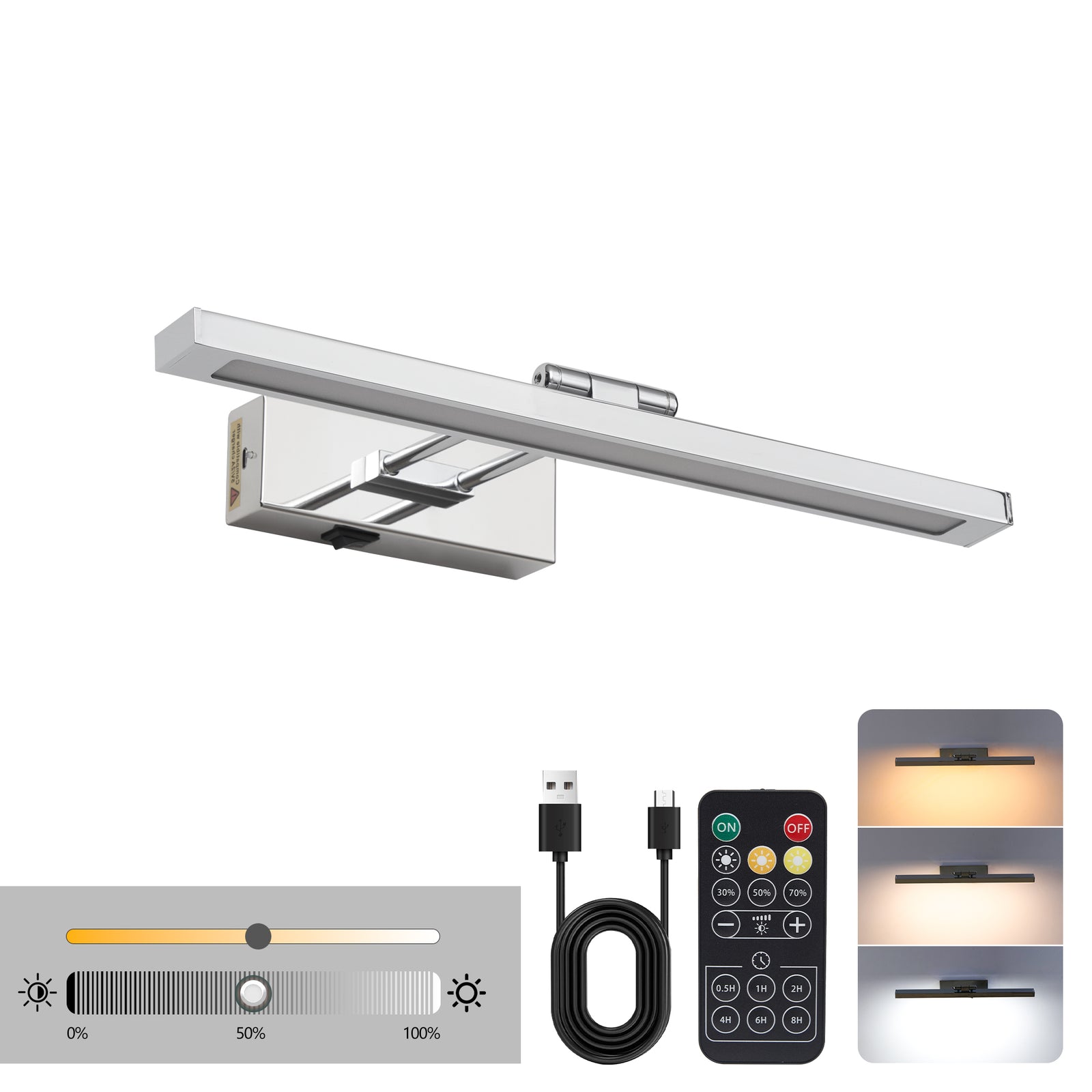 16-Inch Rechargeable Chrome Picture Light for Restaurant Art and Menu Displays — view 2
