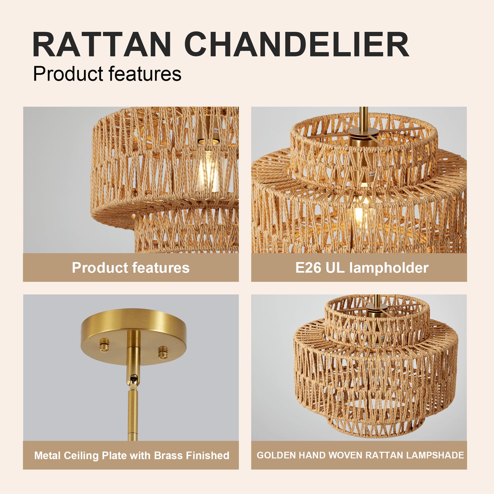 12.6-Inch Brown Rattan Pendant — Restaurant Dining — view 6