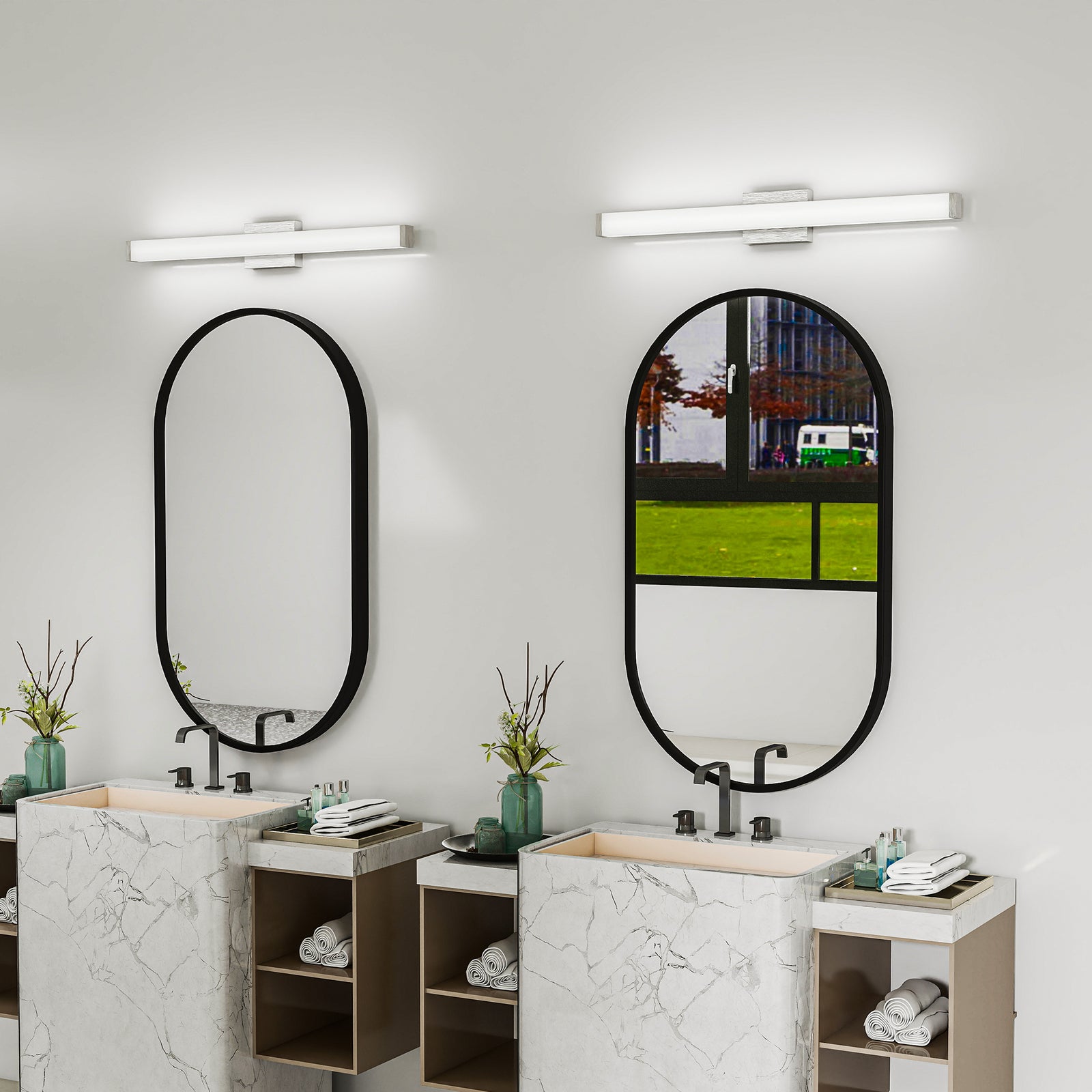 33-Inch Brushed-Nickel LED Wall Bar Light for Restaurant Restrooms and Bar Mirrors — view 2