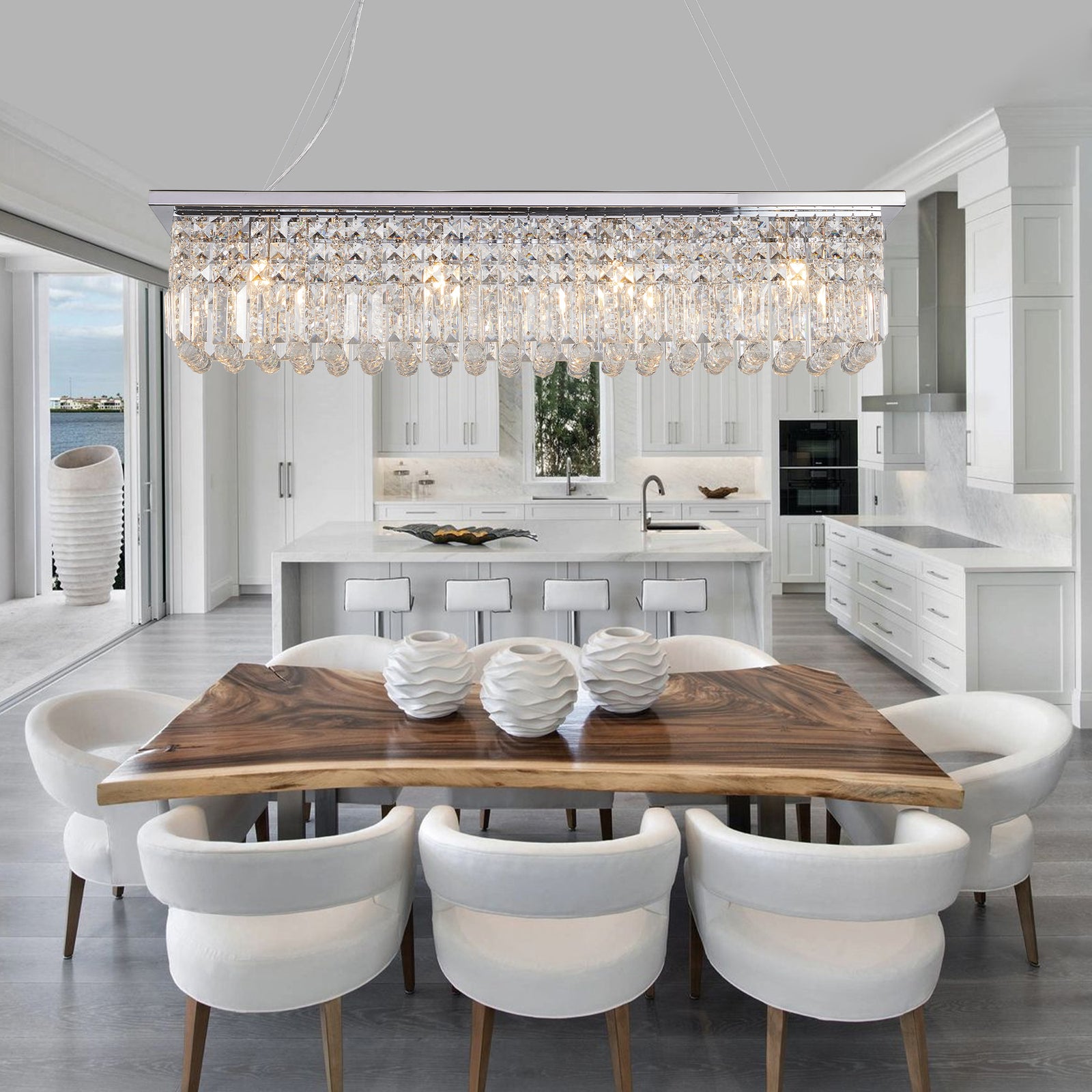 White 8-Light Raindrop Crystal Chandelier for Restaurant Bars and Dining Rooms — view 7