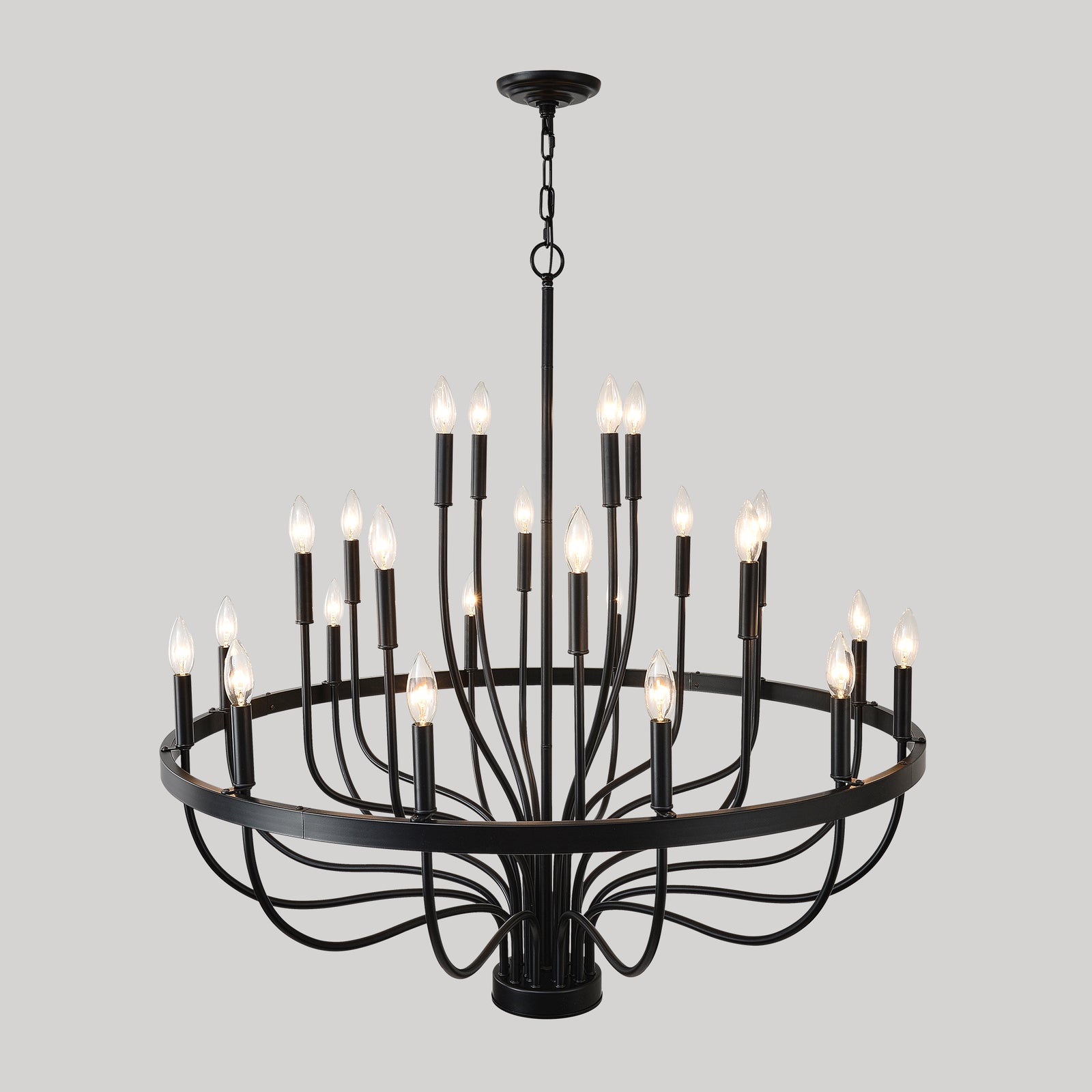 Matte Black 24-Light Chandelier — Industrial Dining Room Feature — view 8