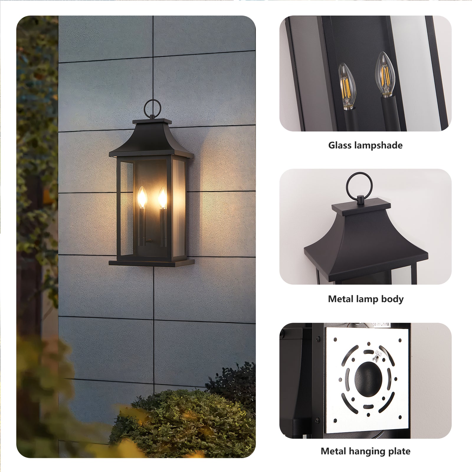 22-Inch Dusk-to-Dawn 2-Light Black Outdoor Lantern for Restaurant Patios — view 3