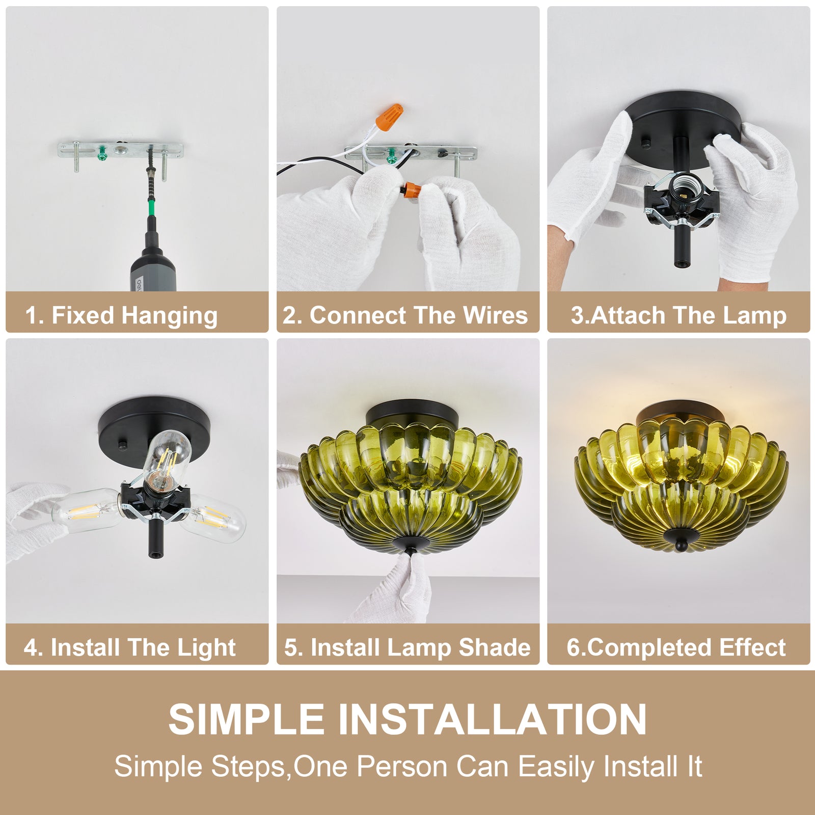 Green Glass 3-Bulb Semi-Flush Ceiling Light for Restaurant Dining Rooms — view 10