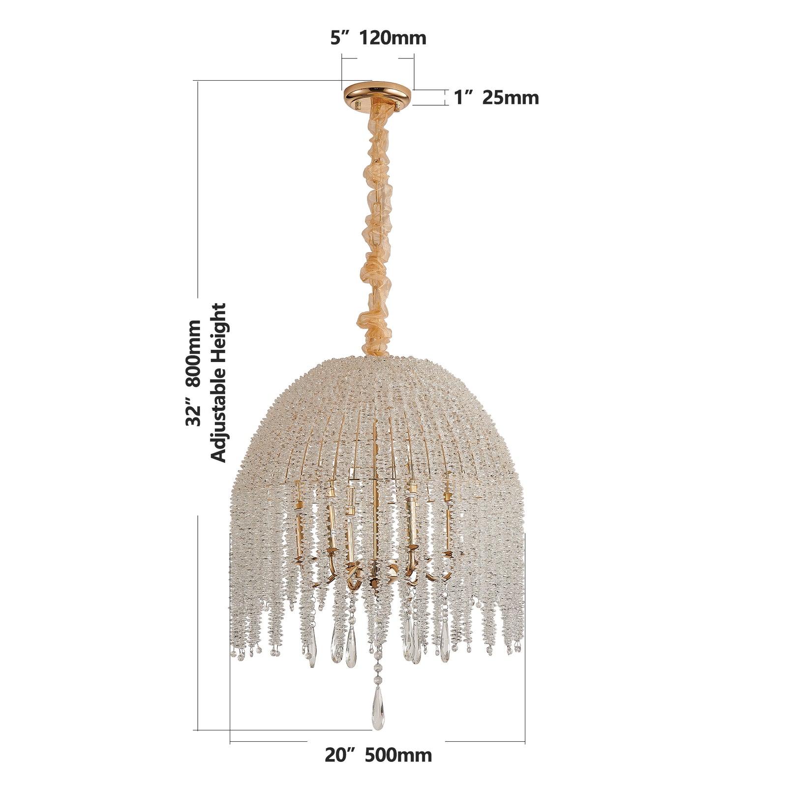 20-Inch Gold 6-Light K9 Crystal Waterfall Chandelier for Restaurant Dining Areas — view 6