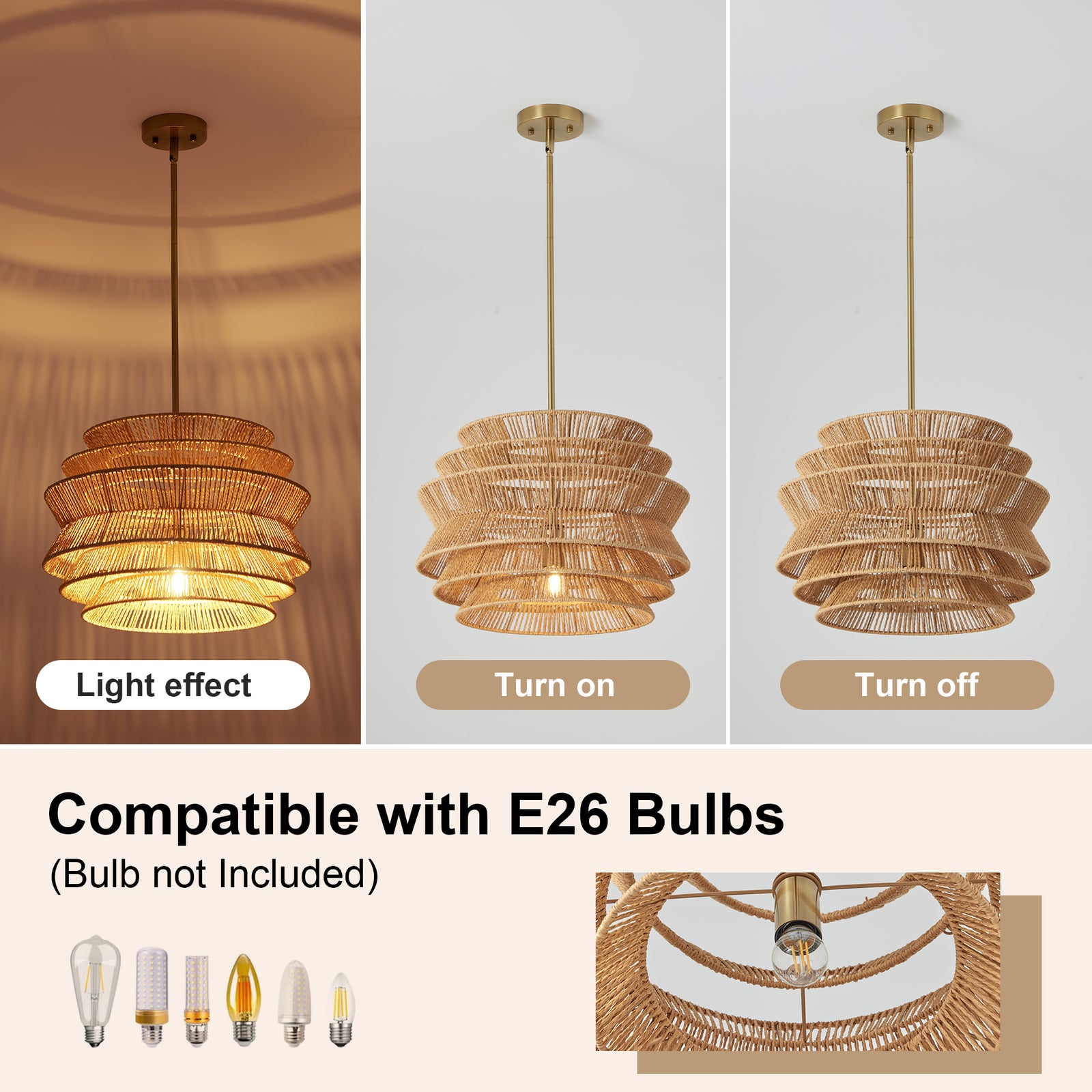 Brown Woven Rattan Pendant Light — 17.3-Inch Dining Accent — view 10