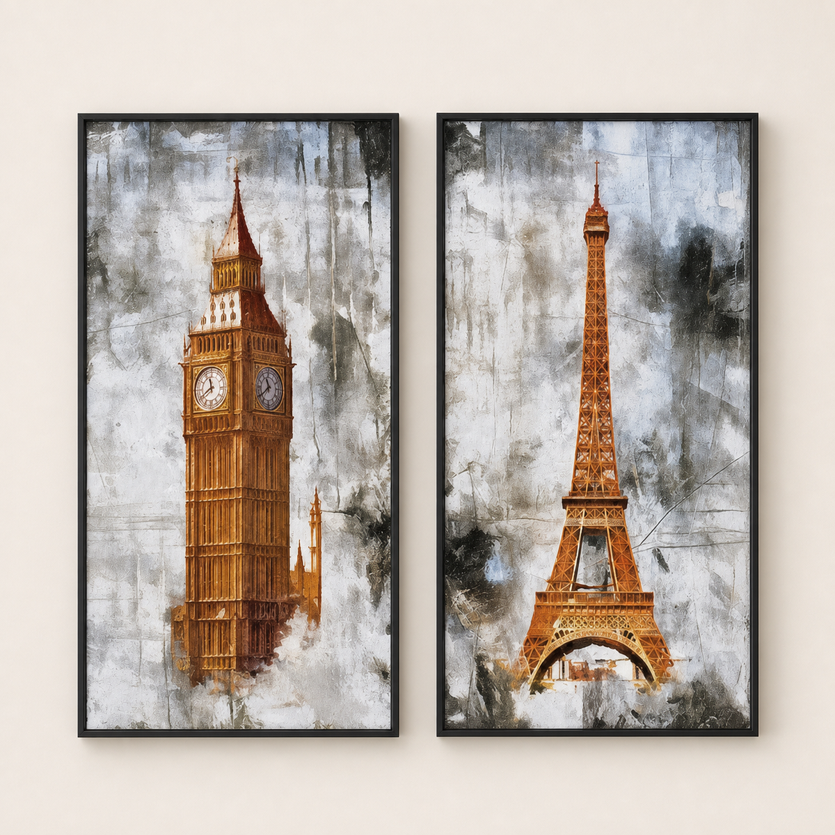 Resto Glow AI product image 2026-08-03 — clean background — Retro Golden Tower Restaurant Canvas Art