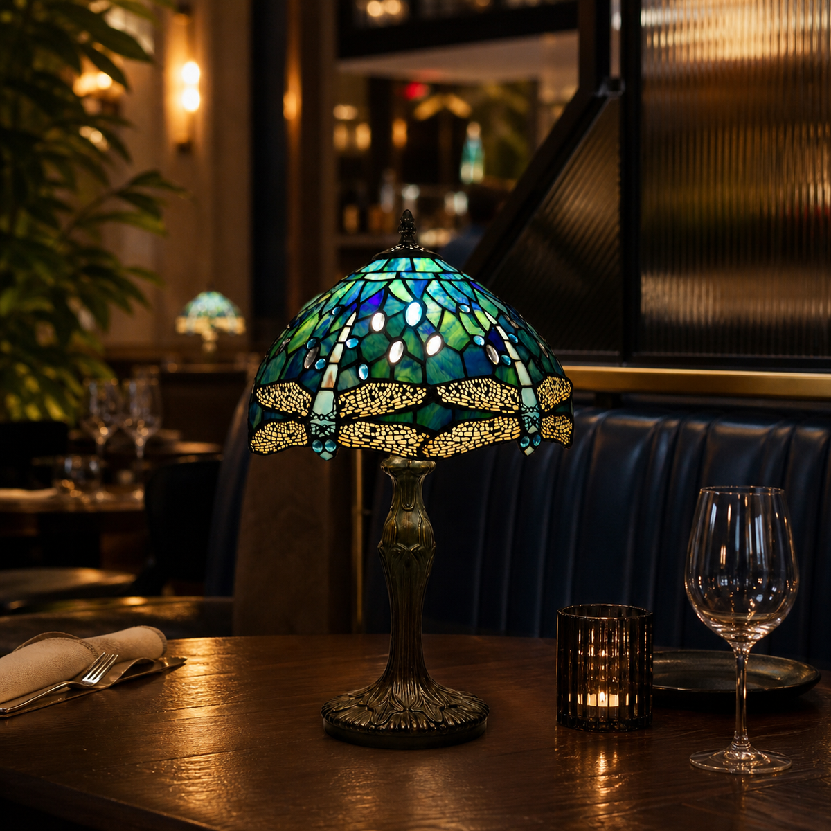 Resto Glow AI product image 2026-08-03 — restaurant view — Decorative Restaurant Table Lamp
