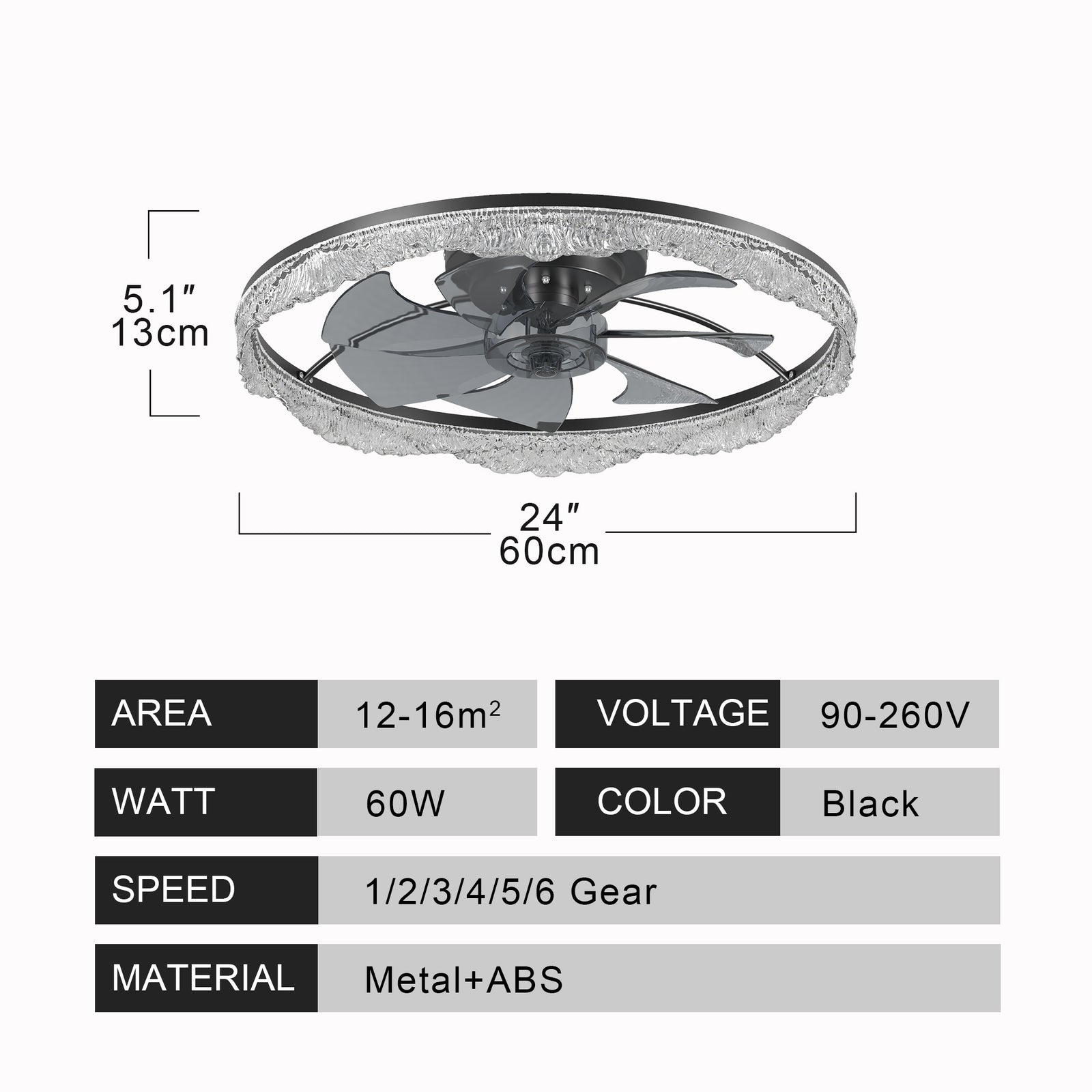 Black 24-Inch Flush Ceiling Fan Light — Quiet Restaurant Dining — view 6