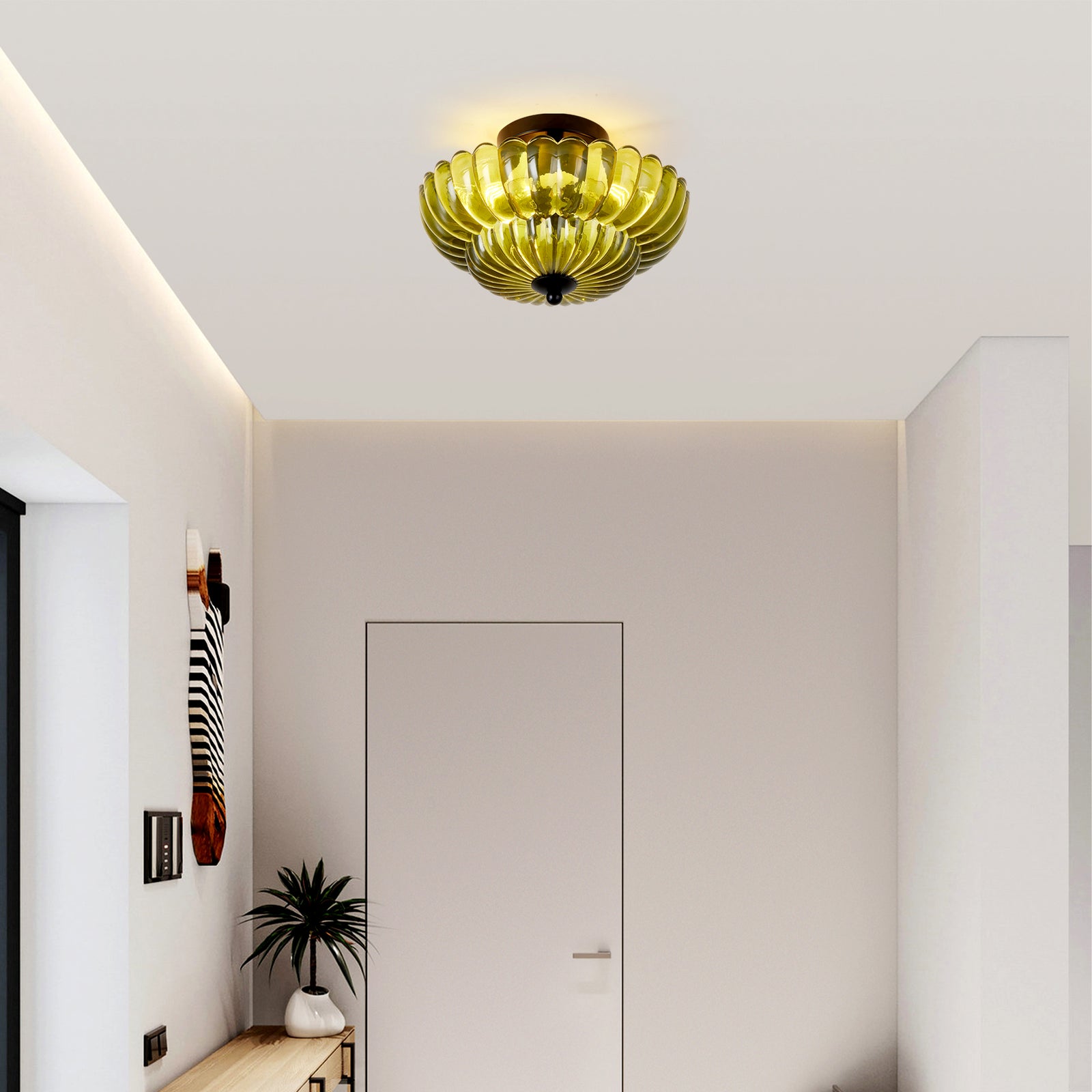 Green Glass 3-Bulb Semi-Flush Ceiling Light for Restaurant Dining Rooms — view 8