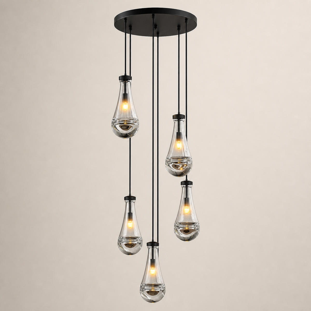 Resto Glow AI product image 2026-08-03 — clean background — Black 5-Light High-Ceiling Cluster Chandelier for Restaurant Dining Rooms