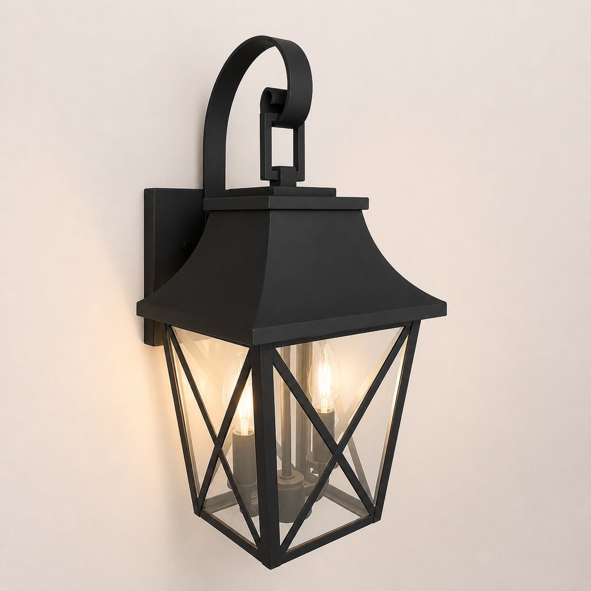 Resto Glow AI product image 2026-08-03 — clean background — Black Aluminium Outdoor Wall Light — 2-Light Restaurant Patio Fixture