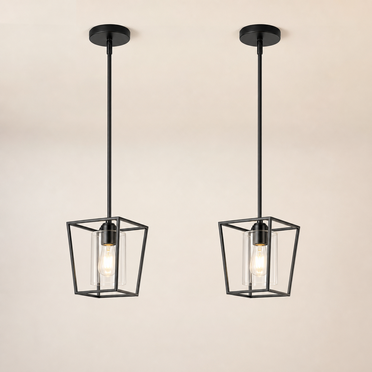 Resto Glow AI product image 2026-08-03 — clean background — Black Iron Cage Pendant Light — Restaurant Dining & Bar