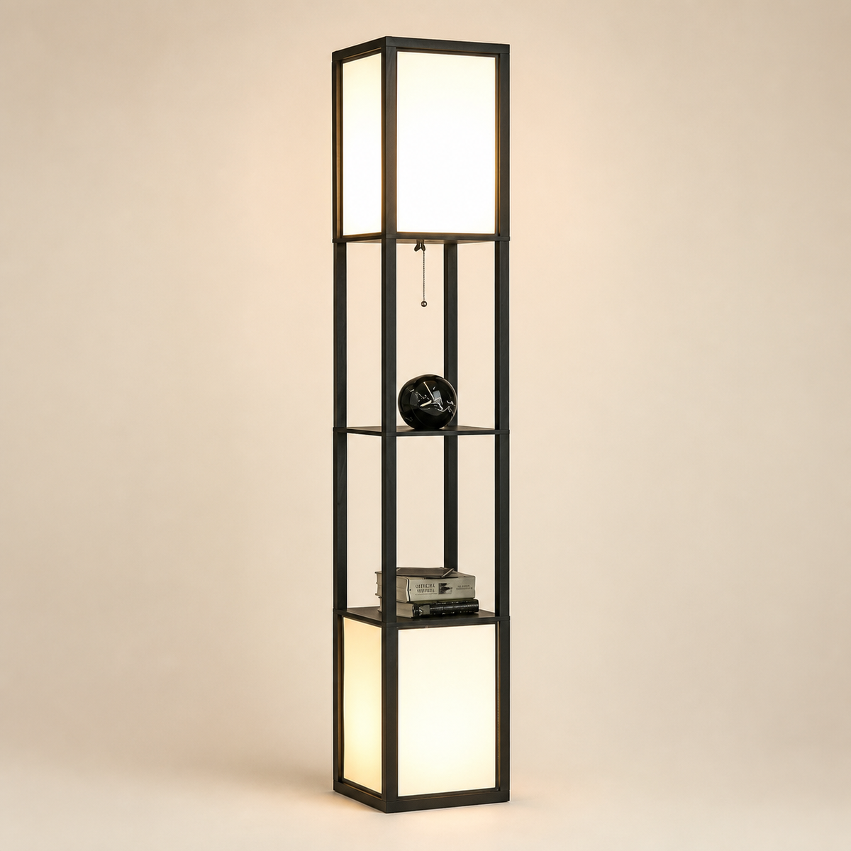 Resto Glow AI product image 2026-08-03 — clean background — Black Shelf Floor Lamp — Dual Ambient Light for Restaurant Lounge