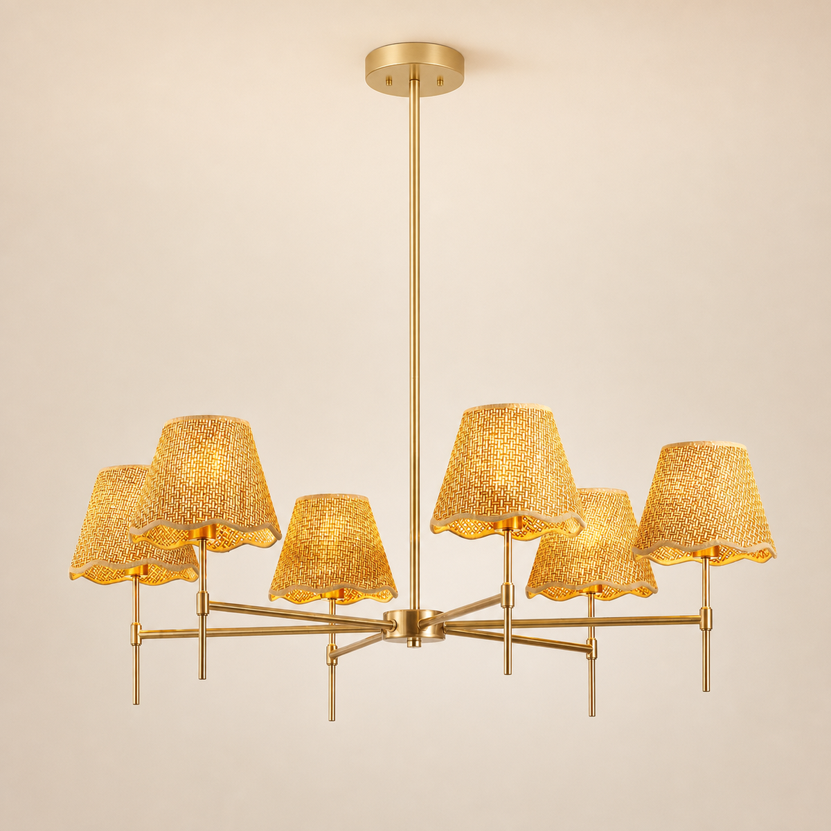 Resto Glow AI product image 2026-08-03 — clean background — Boho Rattan 6-Light Chandelier for Restaurant Dining Rooms and Kitchen Islands
