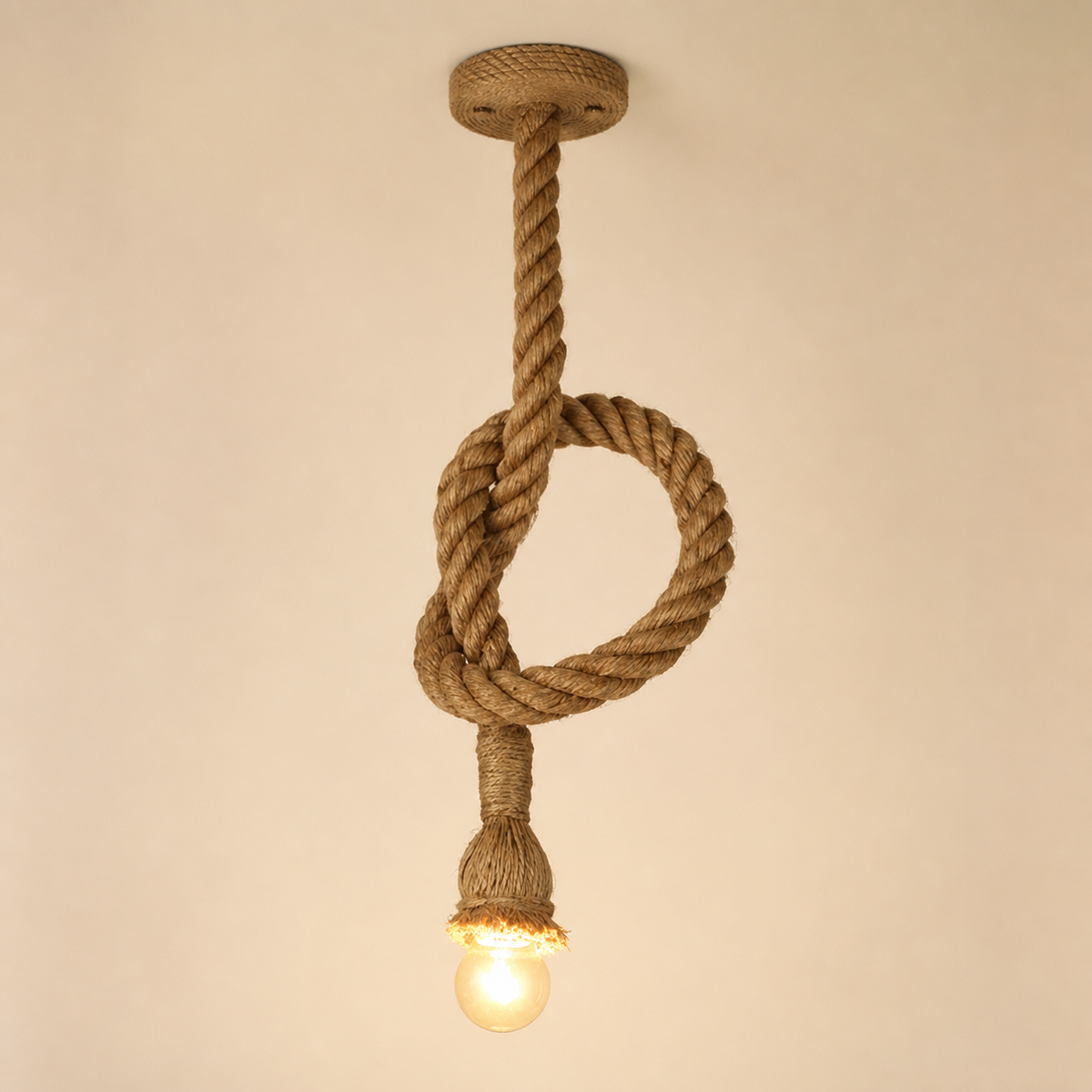Resto Glow AI product image 2026-08-03 — clean background — Braided Hemp Rope Pendant Light for Restaurants and Cafés