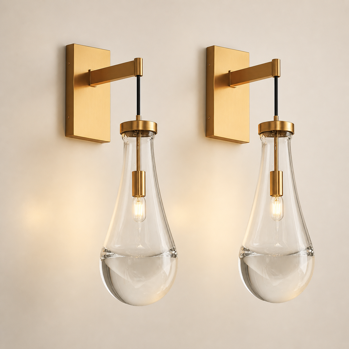 Resto Glow AI product image 2026-08-03 — clean background — Brass Raindrop Glass Wall Sconces (2-Pack) — Restaurant