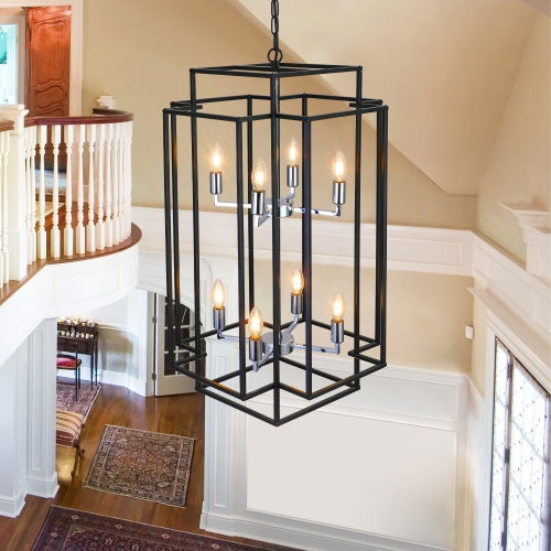 Industrial Farmhouse 8-Lantern Tiered Chandelier for Restaurant Dining Rooms — view 4